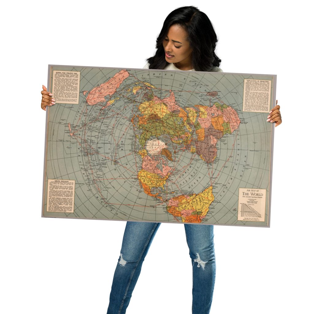 Large Poster 1943 Air Map of the World - 60cm by 90cm